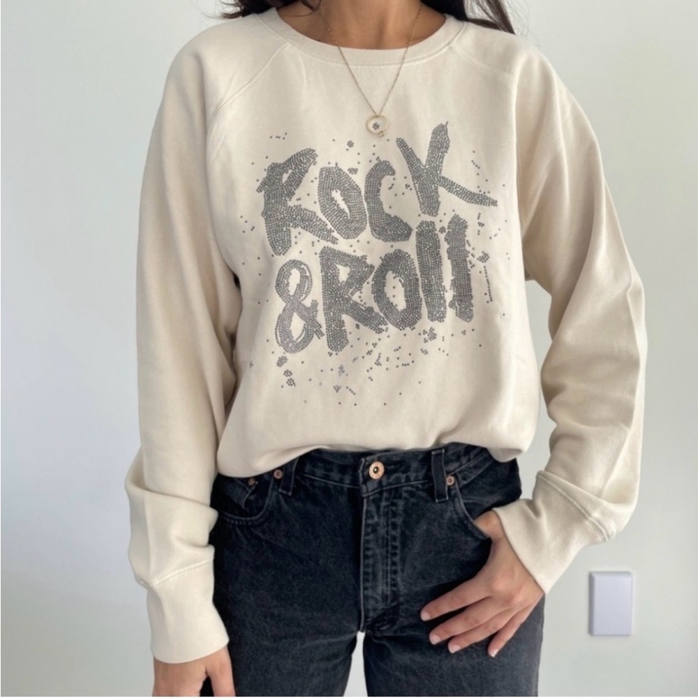 Zadig & Voltaire Rock & Roll Studded Sweatshirt In Creme Size Medium